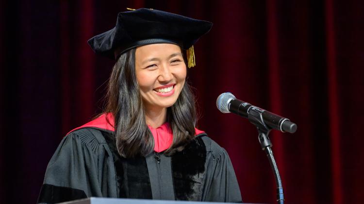 Mayor Michelle Wu addresses audience